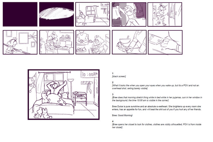 Moonshatter S1-E1 storyboards based on a script